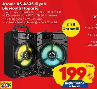 ASONİC AS-A33S SİYAH BLUETOOTH HOPARLÖR